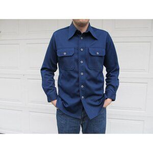1970s navy blue mens shirt with bullseye buttons, large